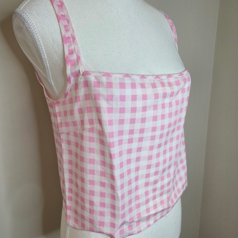 Sokee Collective Pink Gingham Tank Top NWT XL Shirred Back Side‎ Zip Coquette